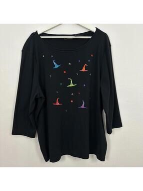 Onque Casuals Embroidered Witches Hat Halloween Shirt Women's Size 2X